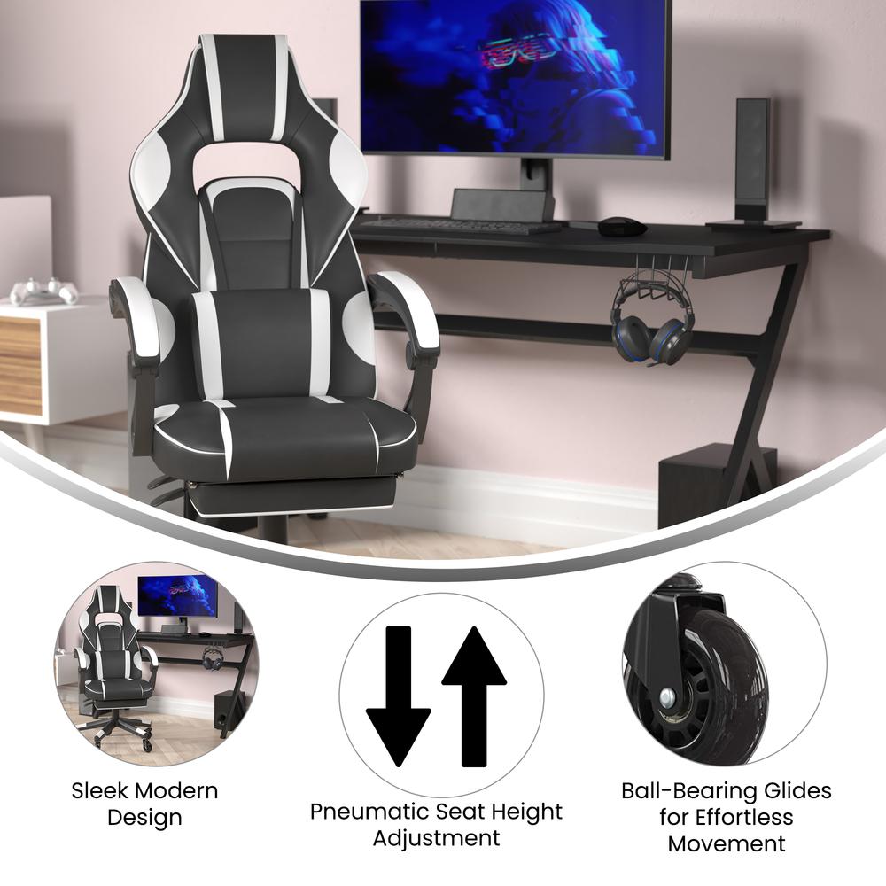 X40 Gaming Chair Racing Computer Chair with Fully Reclining Back/Arms and Transparent Roller Wheels, Slide-Out Footrest, - White. Picture 4