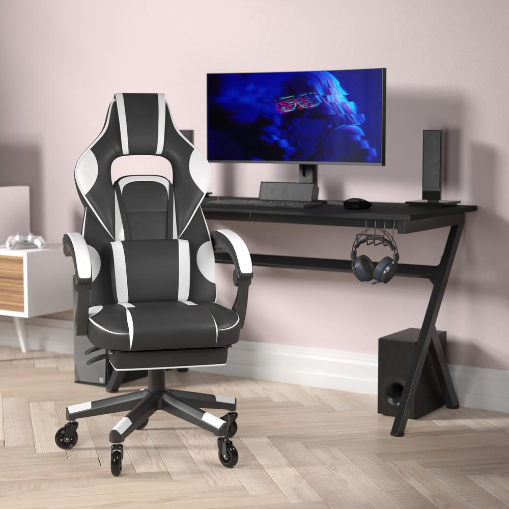 X40 Gaming Chair Racing Computer Chair with Fully Reclining Back/Arms and Transparent Roller Wheels, Slide-Out Footrest, - White. The main picture.