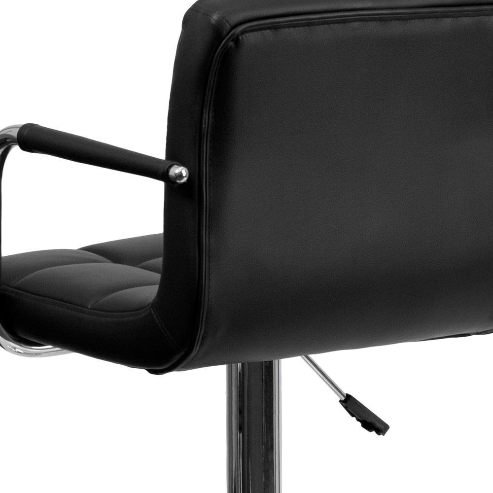 Contemporary Black Quilted Vinyl Adjustable Height Barstool with Arms and Chrome Base. Picture 7