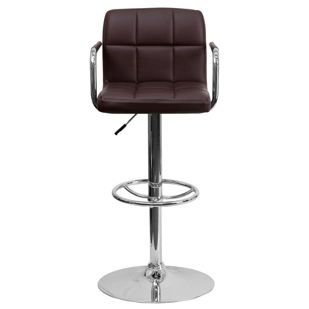 Contemporary Brown Quilted Vinyl Adjustable Height Barstool with Arms and Chrome Base. Picture 5