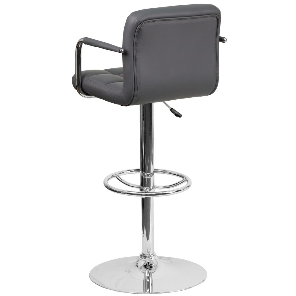 Contemporary Gray Quilted Vinyl Adjustable Height Barstool with Arms and Chrome Base. Picture 3