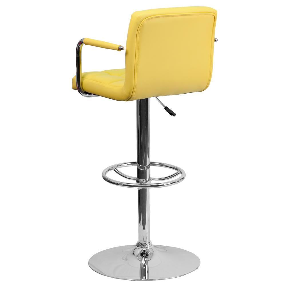 Contemporary Yellow Quilted Vinyl Adjustable Height Barstool with Arms and Chrome Base. Picture 4