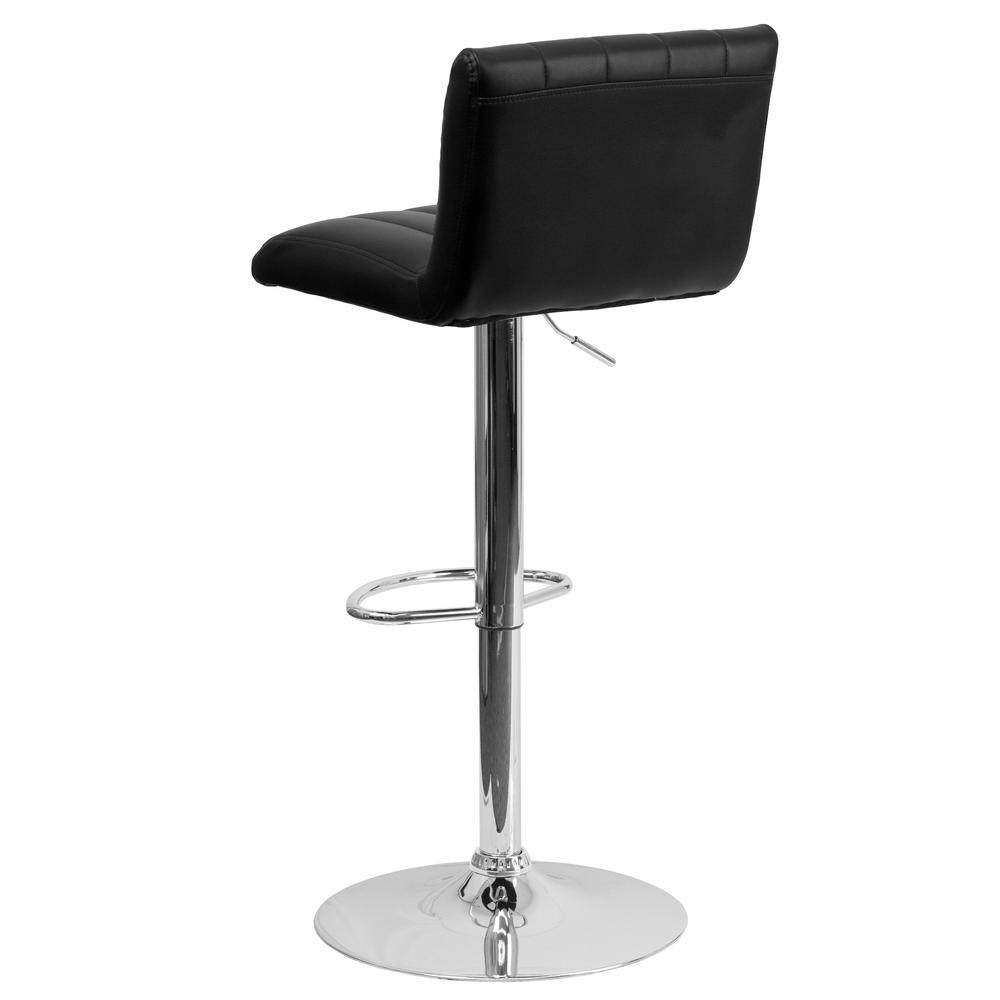 Contemporary Black Vinyl Adjustable Height Barstool with Vertical Stitch Back/Seat and Chrome Base. Picture 3