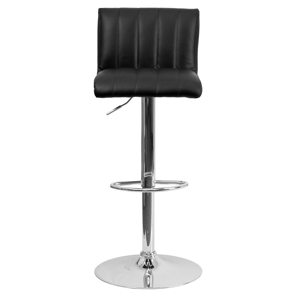 Contemporary Black Vinyl Adjustable Height Barstool with Vertical Stitch Back/Seat and Chrome Base. Picture 4