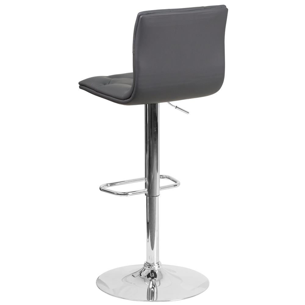 Contemporary Button Tufted Gray Vinyl Adjustable Height Barstool with Chrome Base. Picture 4