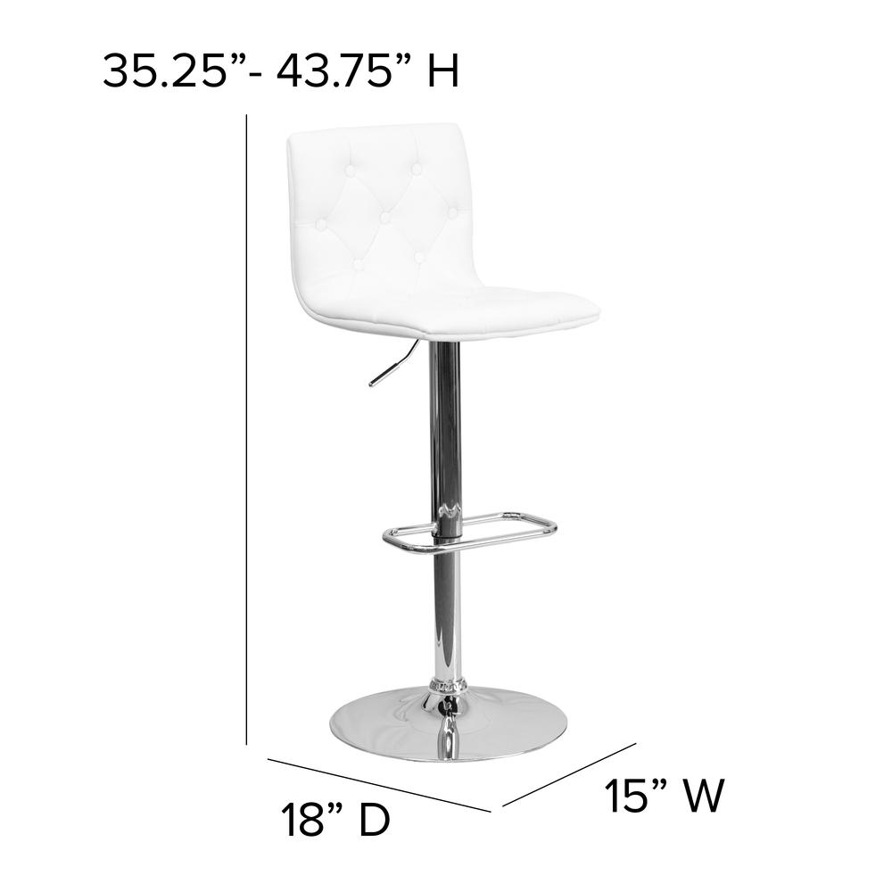 Contemporary Button Tufted White Vinyl Adjustable Height Barstool with Chrome Base. Picture 2