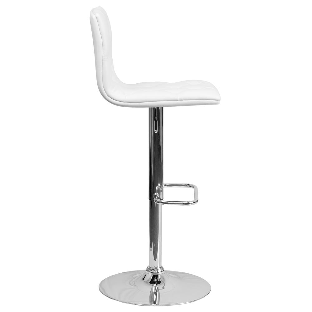 Contemporary Button Tufted White Vinyl Adjustable Height Barstool with Chrome Base. Picture 3