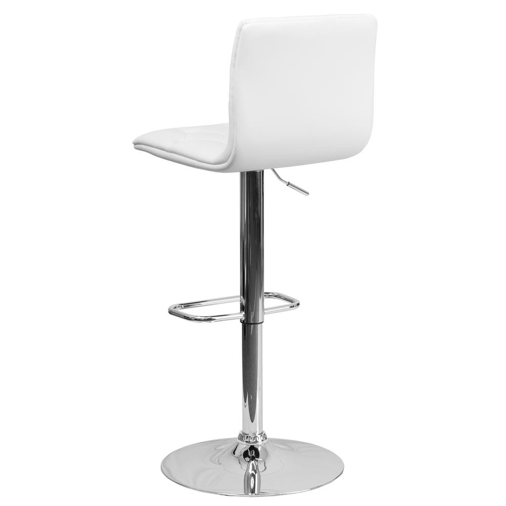 Contemporary Button Tufted White Vinyl Adjustable Height Barstool with Chrome Base. Picture 4