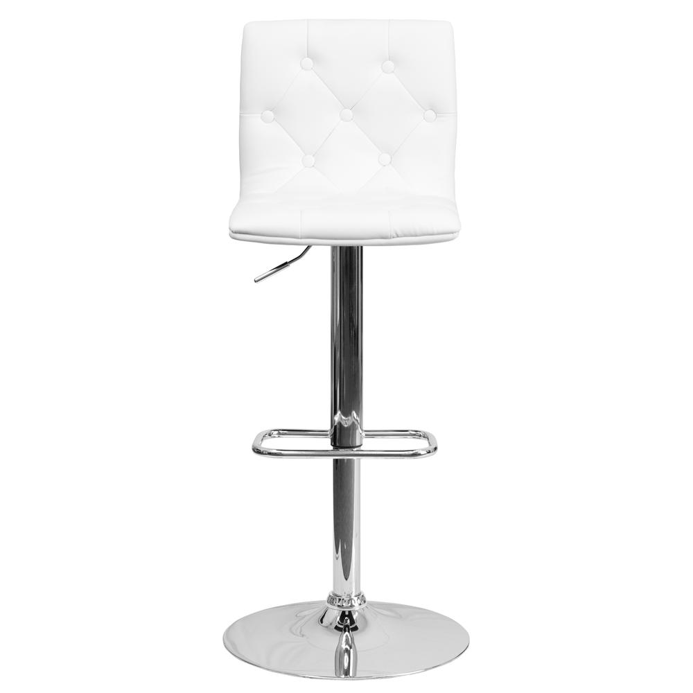 Contemporary Button Tufted White Vinyl Adjustable Height Barstool with Chrome Base. Picture 5