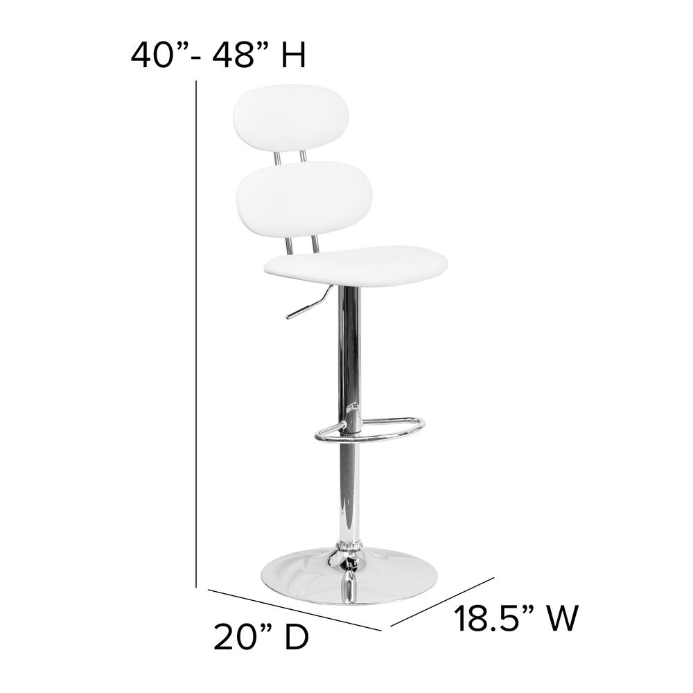 Contemporary White Vinyl Adjustable Height Barstool with Ellipse Back and Chrome Base. Picture 2
