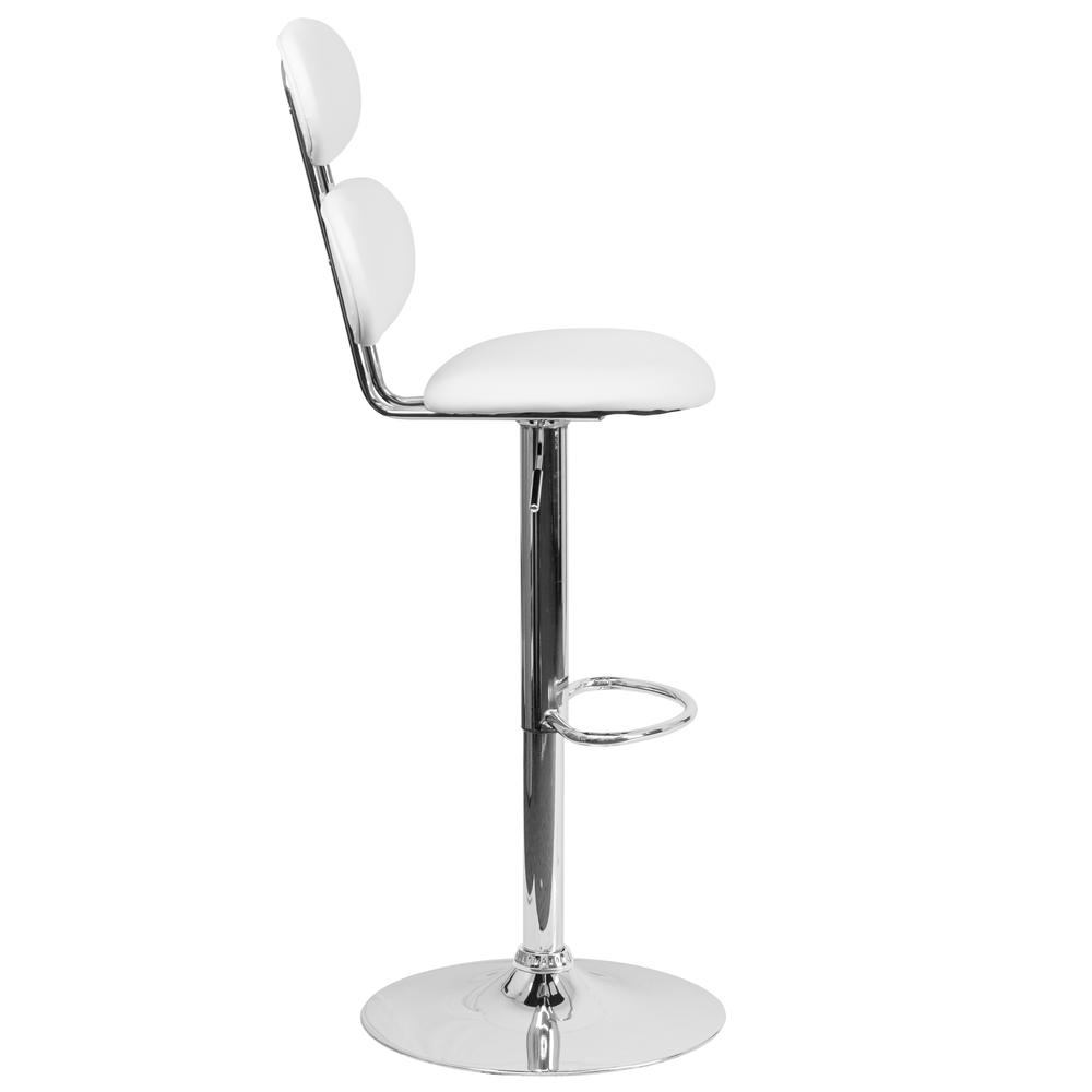 Contemporary White Vinyl Adjustable Height Barstool with Ellipse Back and Chrome Base. Picture 3