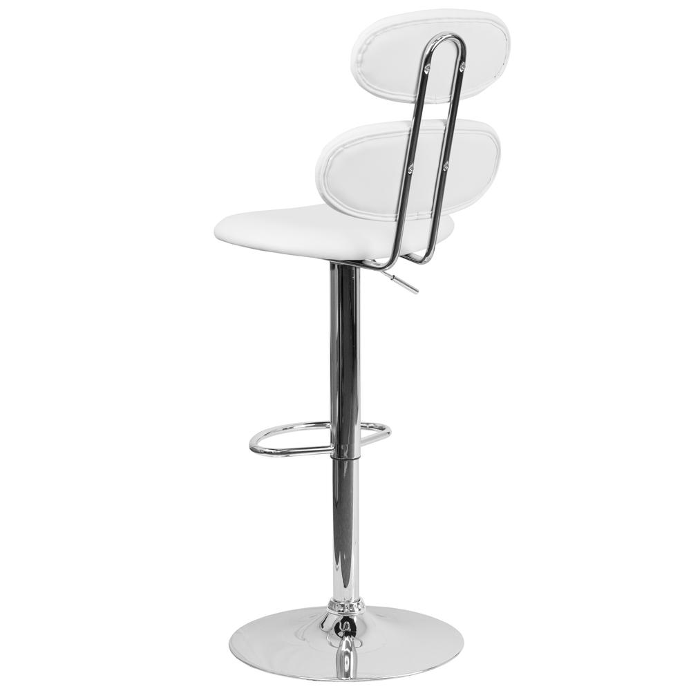 Contemporary White Vinyl Adjustable Height Barstool with Ellipse Back and Chrome Base. Picture 4