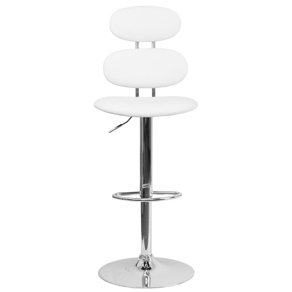 Contemporary White Vinyl Adjustable Height Barstool with Ellipse Back and Chrome Base. Picture 5