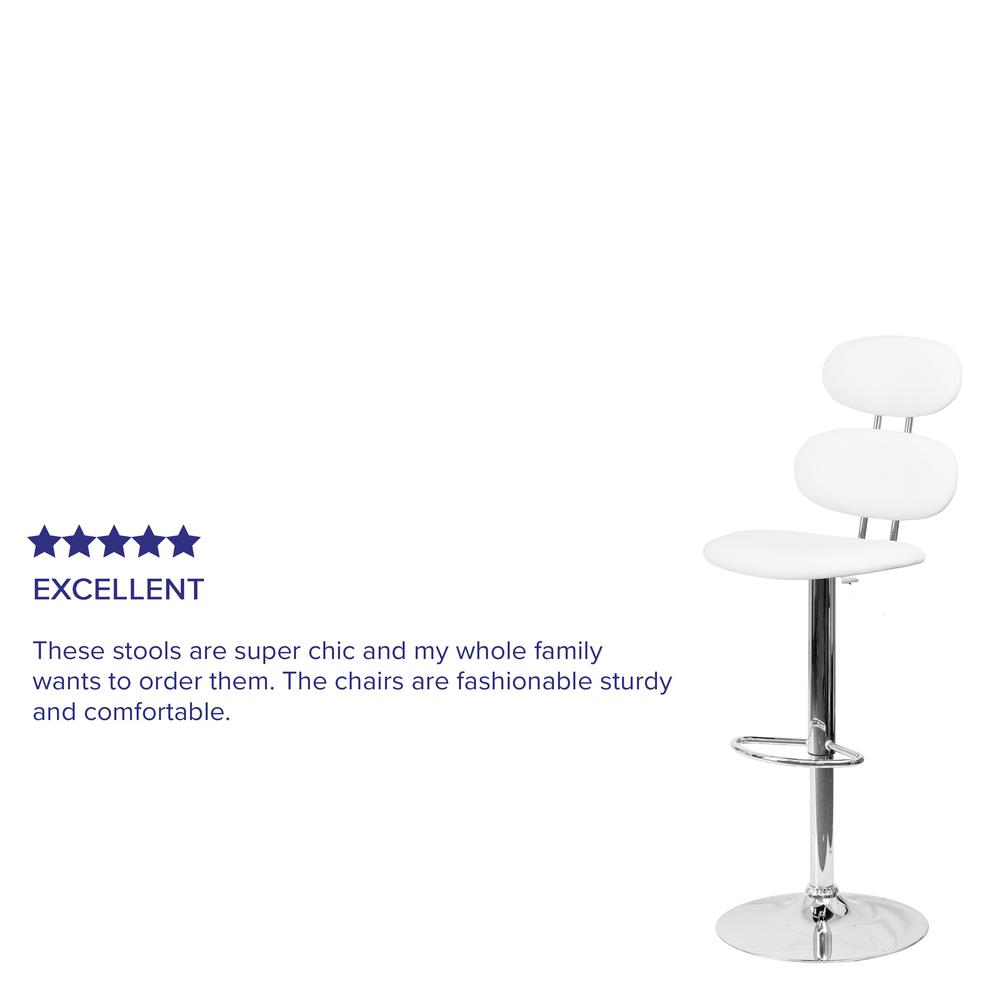 Contemporary White Vinyl Adjustable Height Barstool with Ellipse Back and Chrome Base. Picture 7
