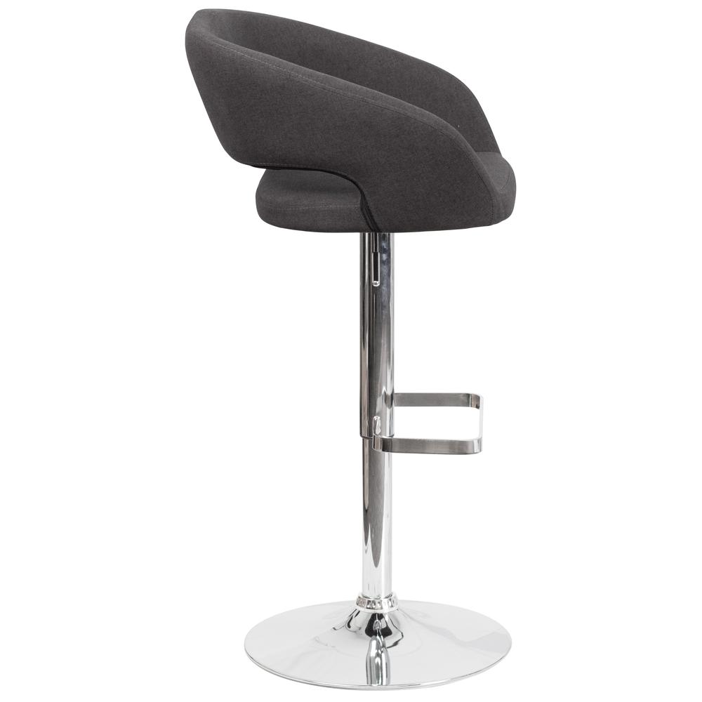 Contemporary Charcoal Fabric Adjustable Height Barstool with Rounded Mid-Back and Chrome Base. Picture 3