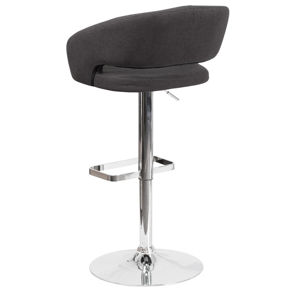 Contemporary Charcoal Fabric Adjustable Height Barstool with Rounded Mid-Back and Chrome Base. Picture 4