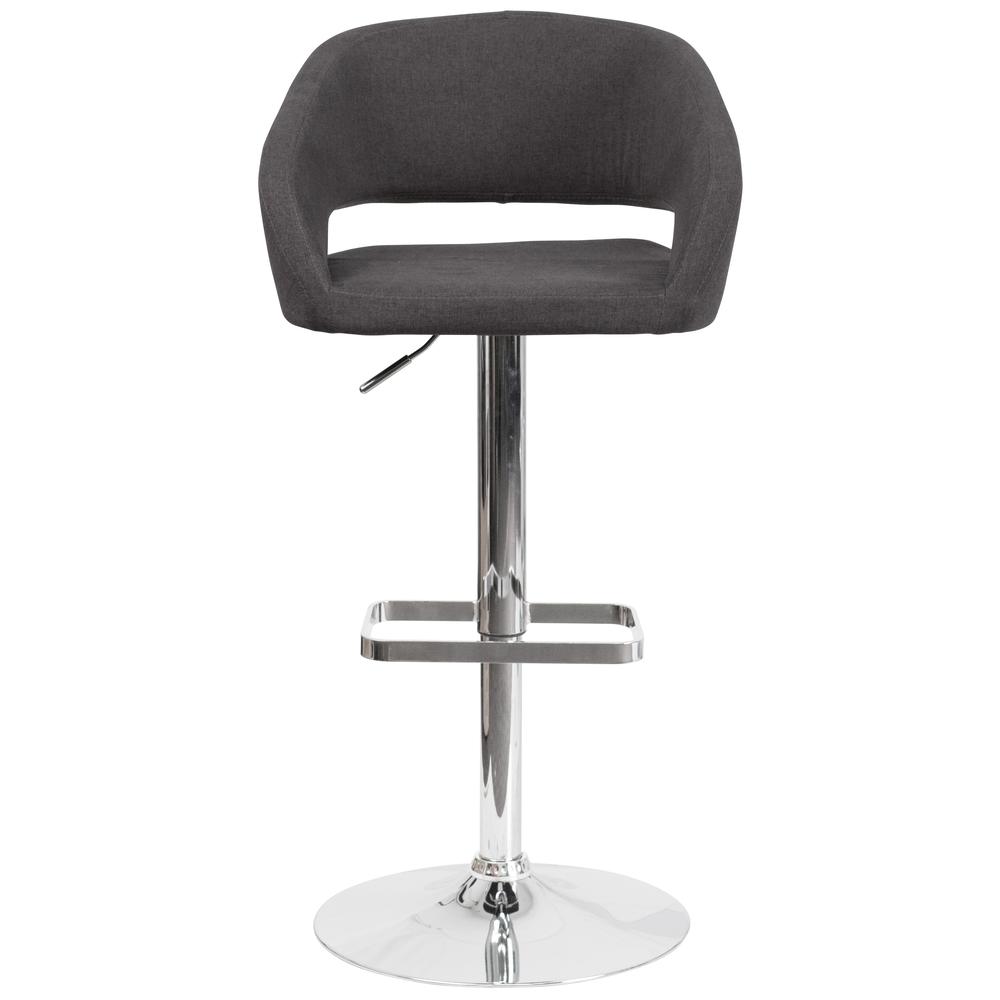 Contemporary Charcoal Fabric Adjustable Height Barstool with Rounded Mid-Back and Chrome Base. Picture 5