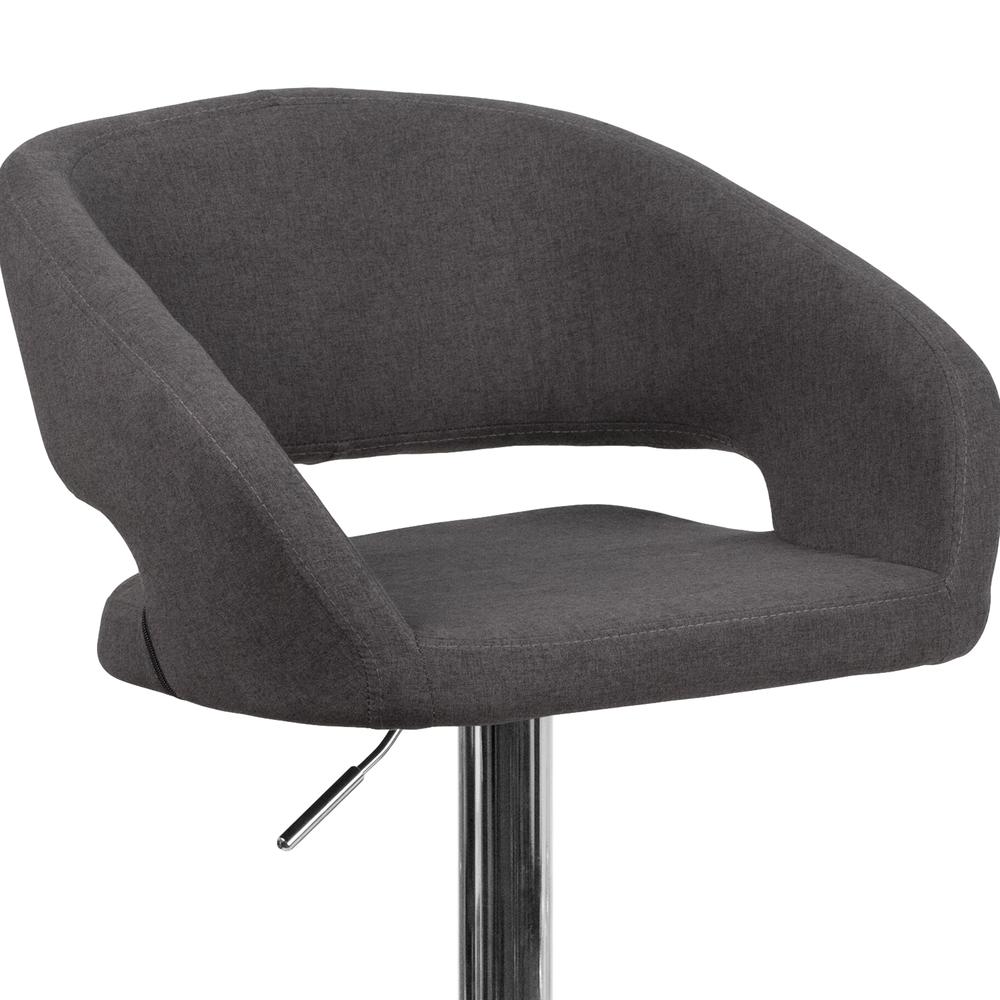 Contemporary Charcoal Fabric Adjustable Height Barstool with Rounded Mid-Back and Chrome Base. Picture 7