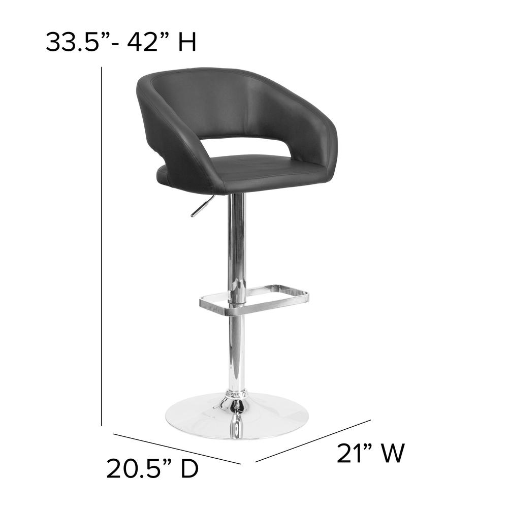 Contemporary Black Vinyl Adjustable Height Barstool with Rounded Mid-Back and Chrome Base. Picture 2