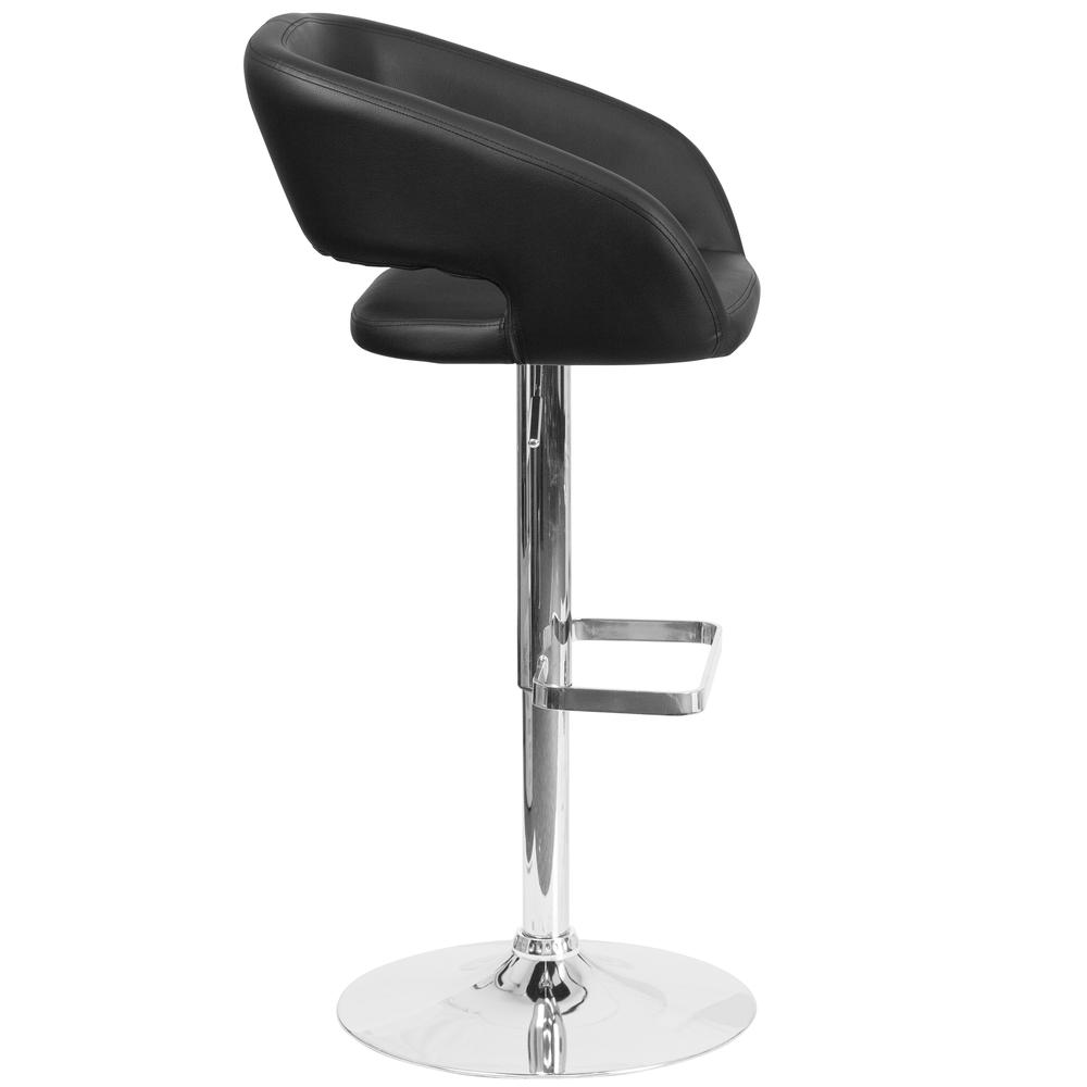 Contemporary Black Vinyl Adjustable Height Barstool with Rounded Mid-Back and Chrome Base. Picture 3