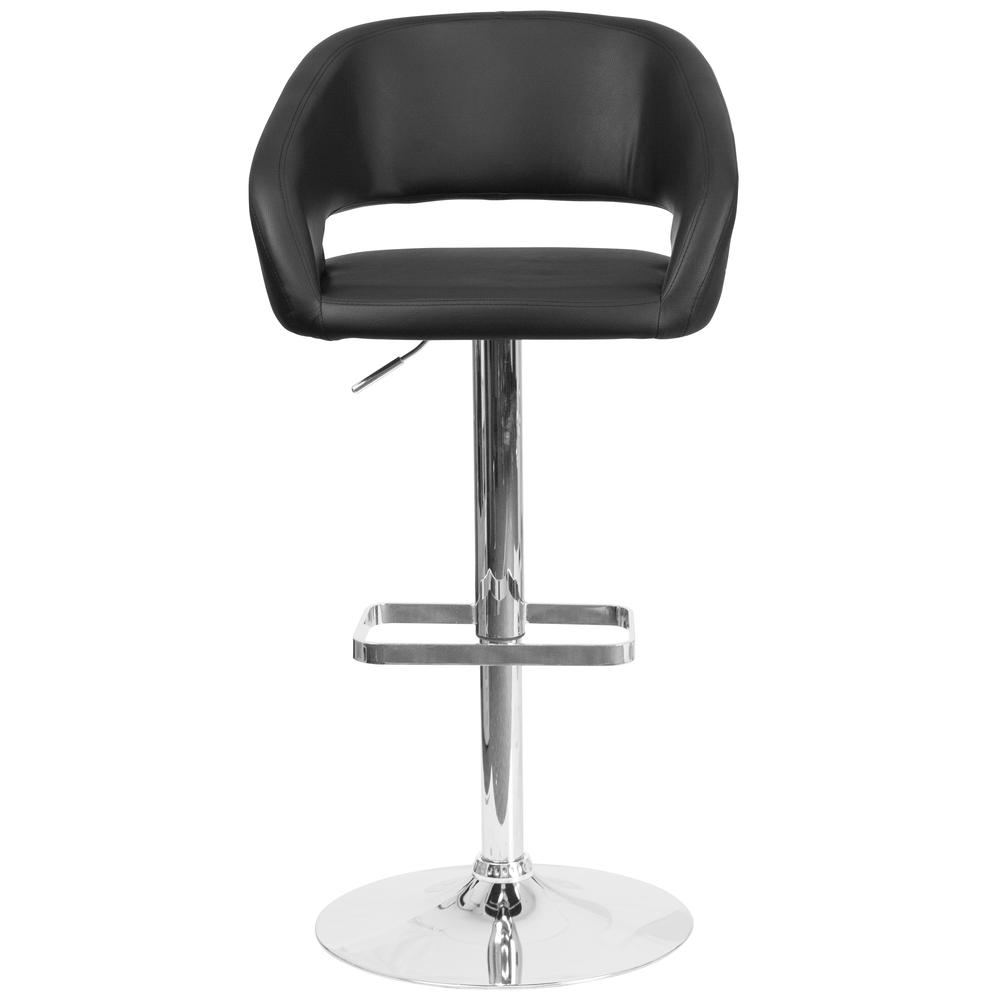 Contemporary Black Vinyl Adjustable Height Barstool with Rounded Mid-Back and Chrome Base. Picture 5