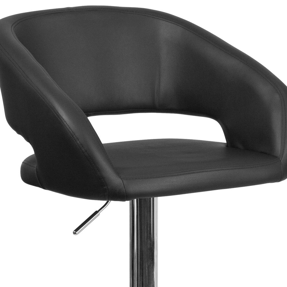 Contemporary Black Vinyl Adjustable Height Barstool with Rounded Mid-Back and Chrome Base. Picture 7