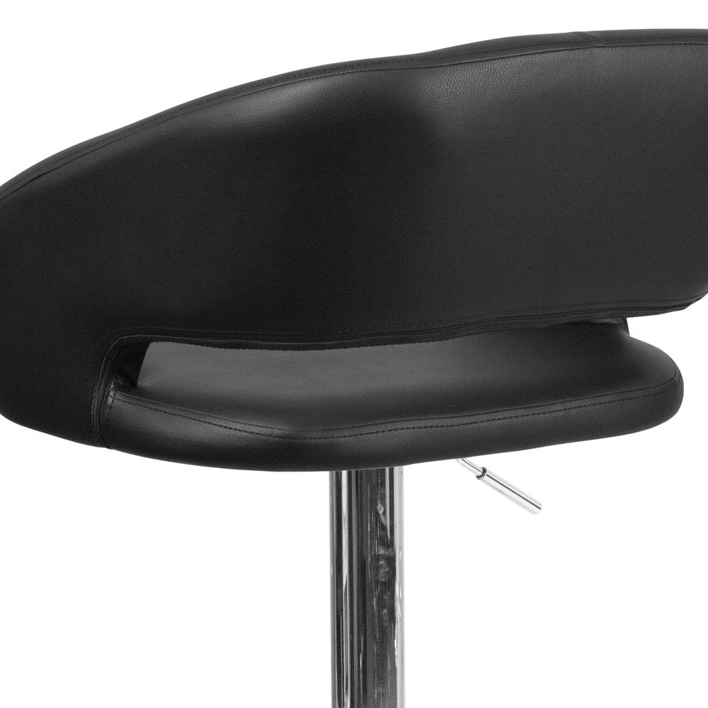 Contemporary Black Vinyl Adjustable Height Barstool with Rounded Mid-Back and Chrome Base. Picture 8