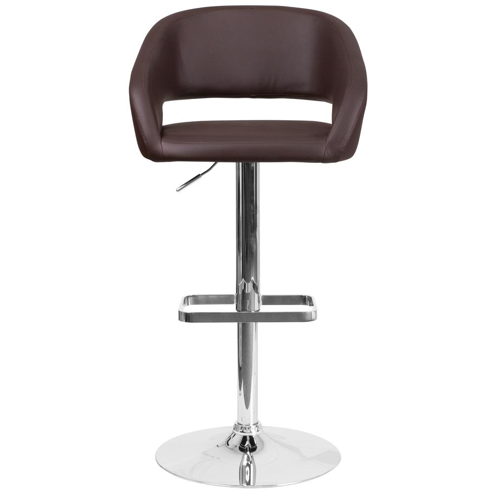 Contemporary Brown Vinyl Adjustable Height Barstool with Rounded Mid-Back and Chrome Base. Picture 5