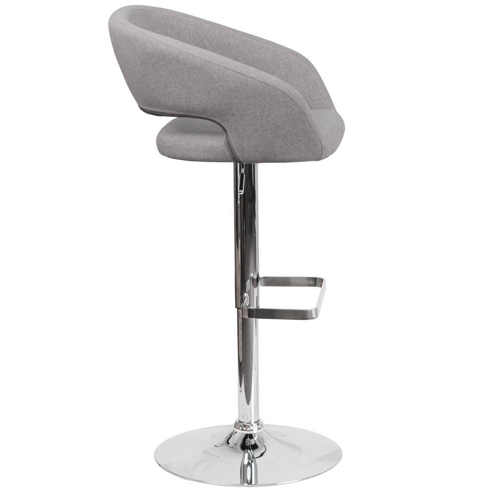 Contemporary Gray Fabric Adjustable Height Barstool with Rounded Mid-Back and Chrome Base. Picture 3