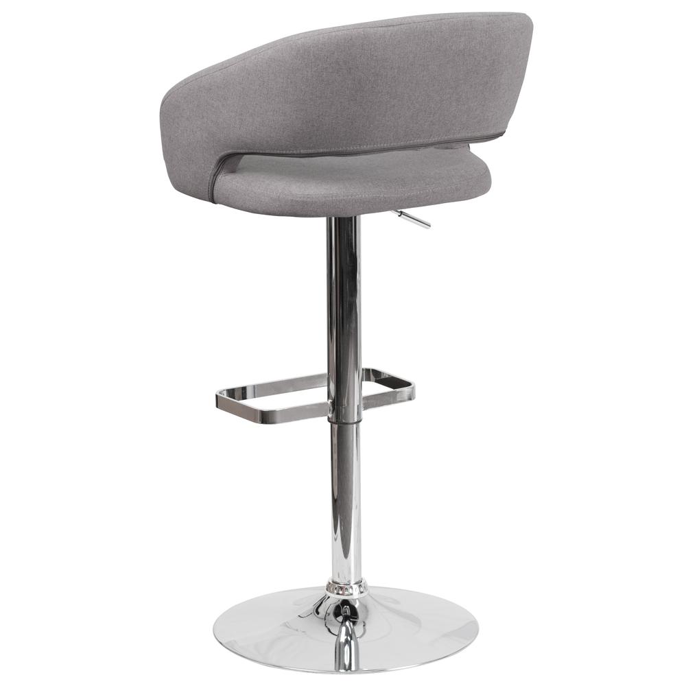 Contemporary Gray Fabric Adjustable Height Barstool with Rounded Mid-Back and Chrome Base. Picture 4