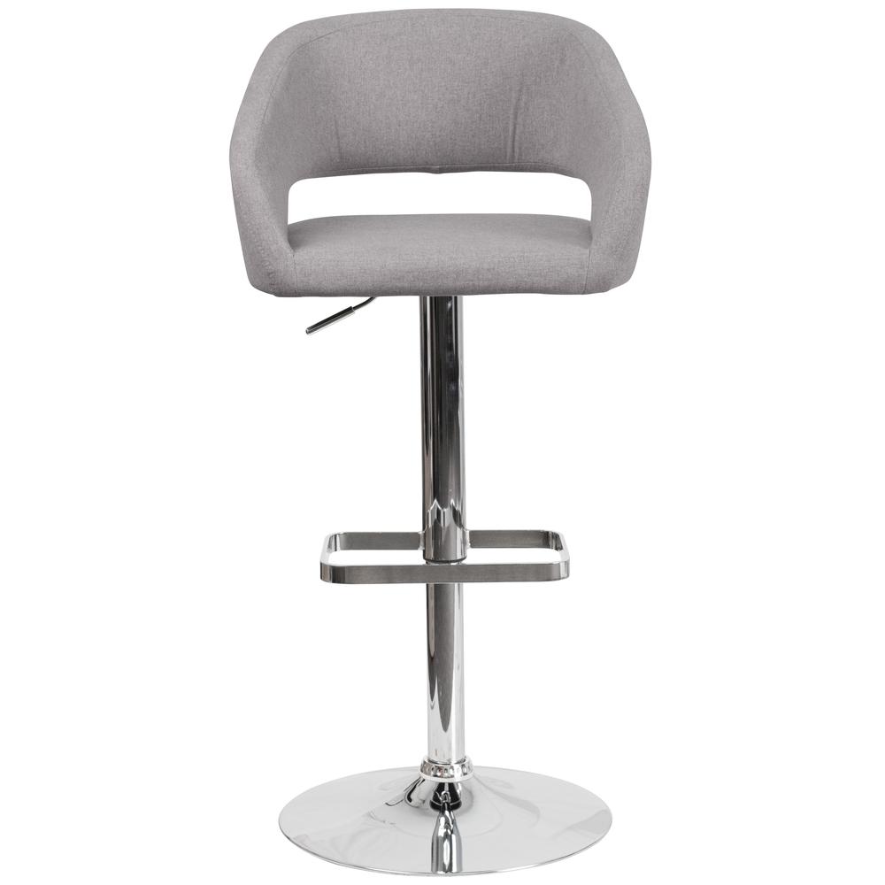Contemporary Gray Fabric Adjustable Height Barstool with Rounded Mid-Back and Chrome Base. Picture 5