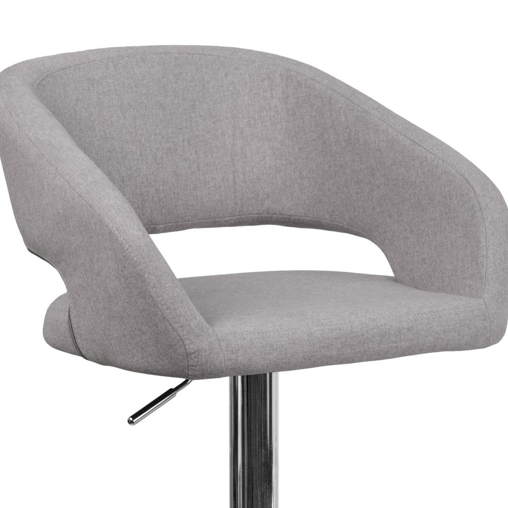 Contemporary Gray Fabric Adjustable Height Barstool with Rounded Mid-Back and Chrome Base. Picture 7