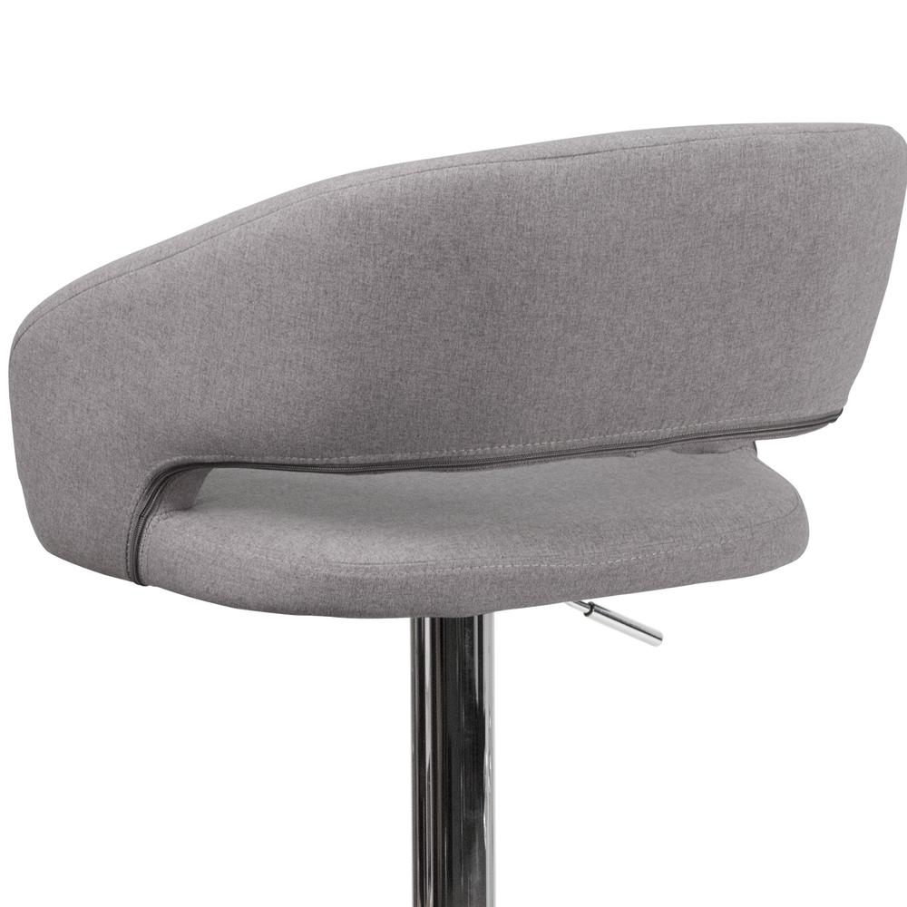 Contemporary Gray Fabric Adjustable Height Barstool with Rounded Mid-Back and Chrome Base. Picture 8