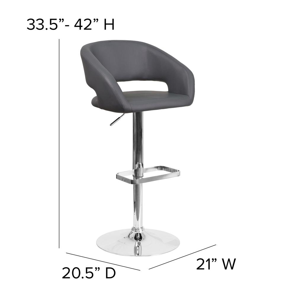 Contemporary Gray Vinyl Adjustable Height Barstool with Rounded Mid-Back and Chrome Base. Picture 2