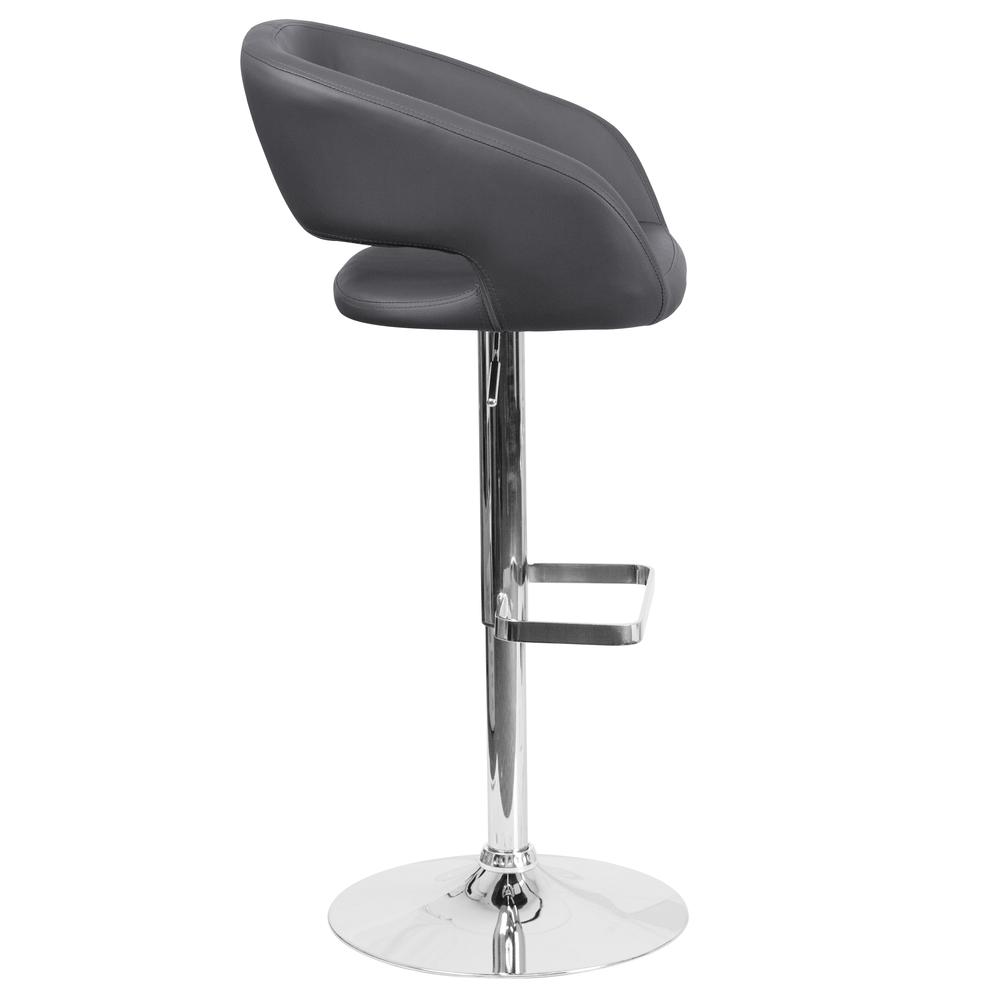 Contemporary Gray Vinyl Adjustable Height Barstool with Rounded Mid-Back and Chrome Base. Picture 3
