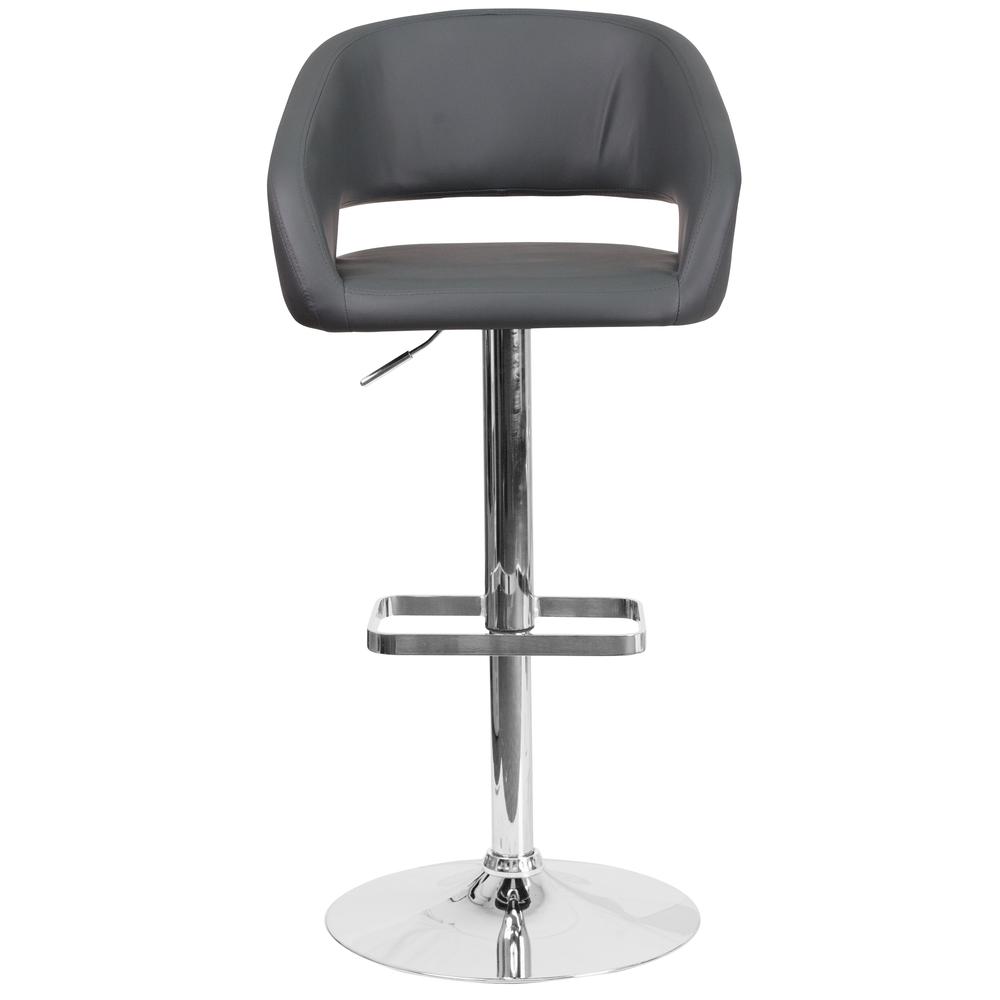 Contemporary Gray Vinyl Adjustable Height Barstool with Rounded Mid-Back and Chrome Base. Picture 5