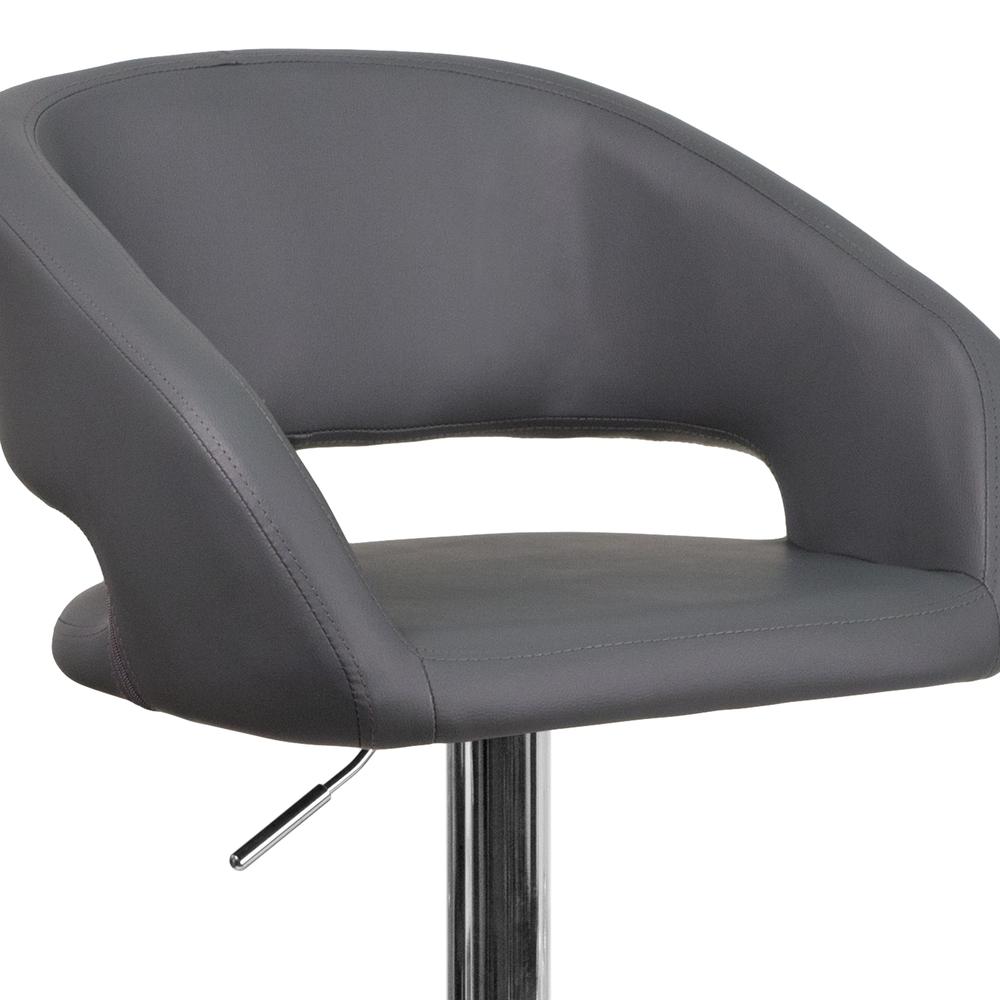 Contemporary Gray Vinyl Adjustable Height Barstool with Rounded Mid-Back and Chrome Base. Picture 7
