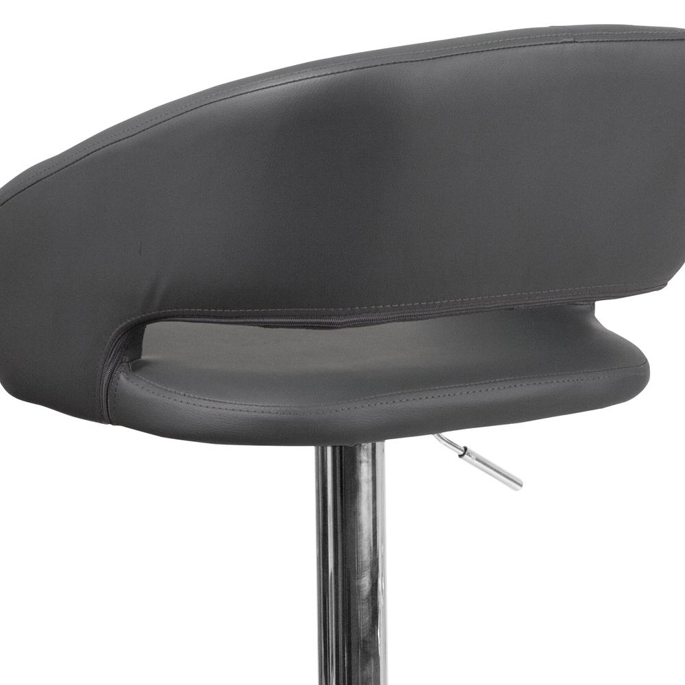 Contemporary Gray Vinyl Adjustable Height Barstool with Rounded Mid-Back and Chrome Base. Picture 8