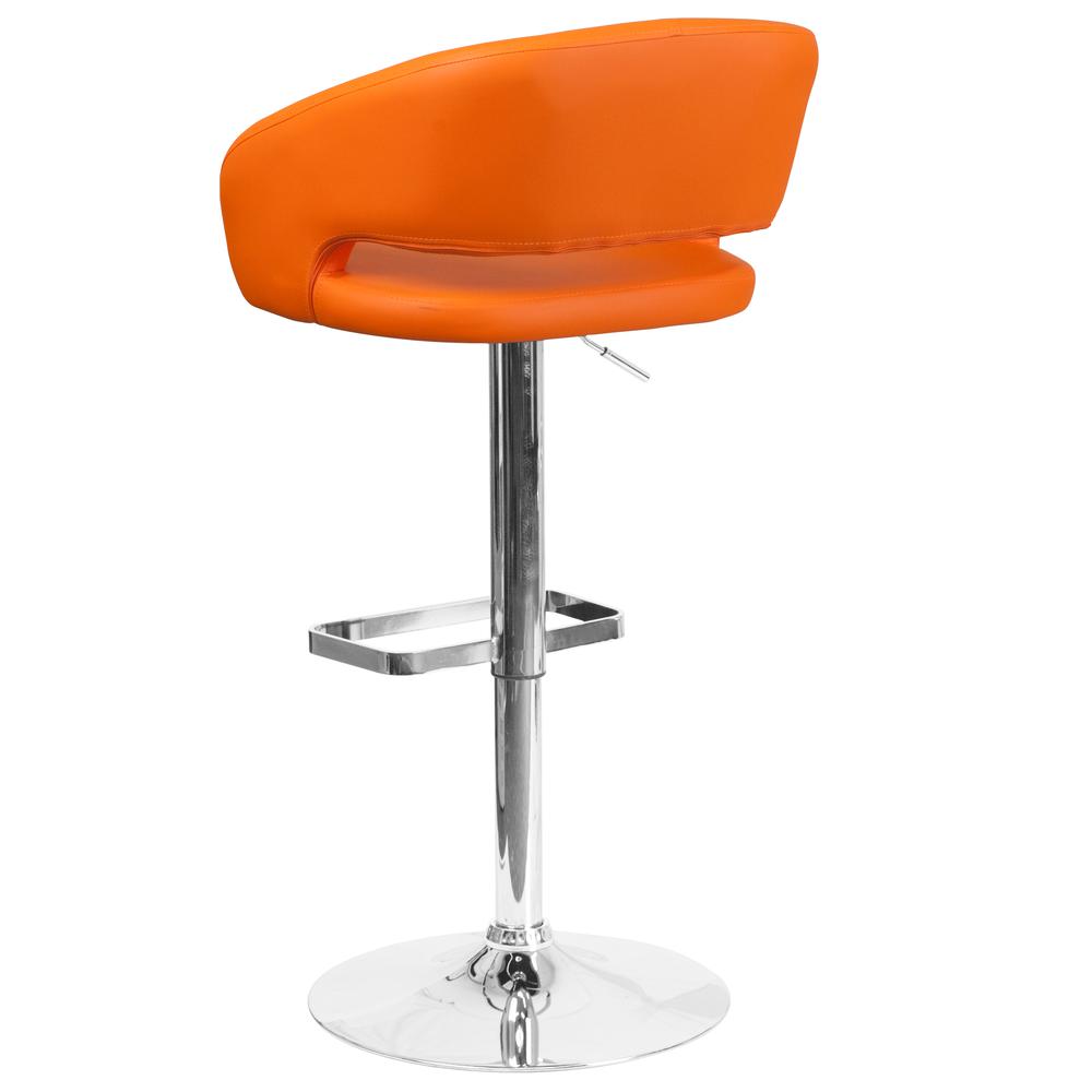 Contemporary Orange Vinyl Adjustable Height Barstool with Rounded Mid-Back and Chrome Base. Picture 4