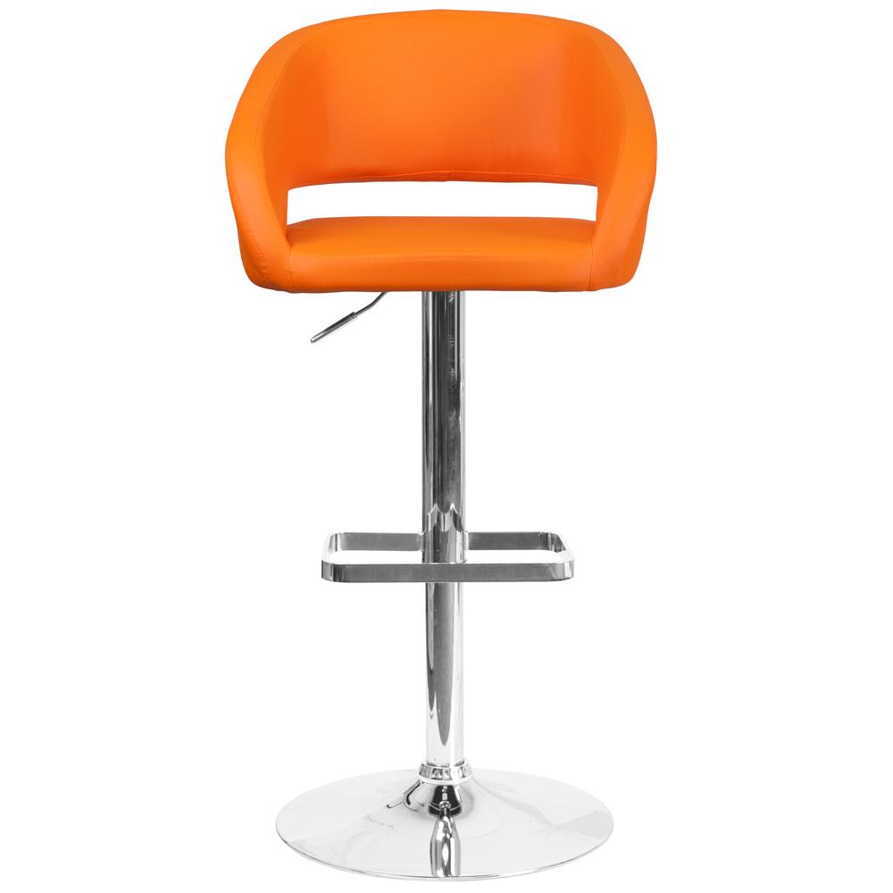 Contemporary Orange Vinyl Adjustable Height Barstool with Rounded Mid-Back and Chrome Base. Picture 5