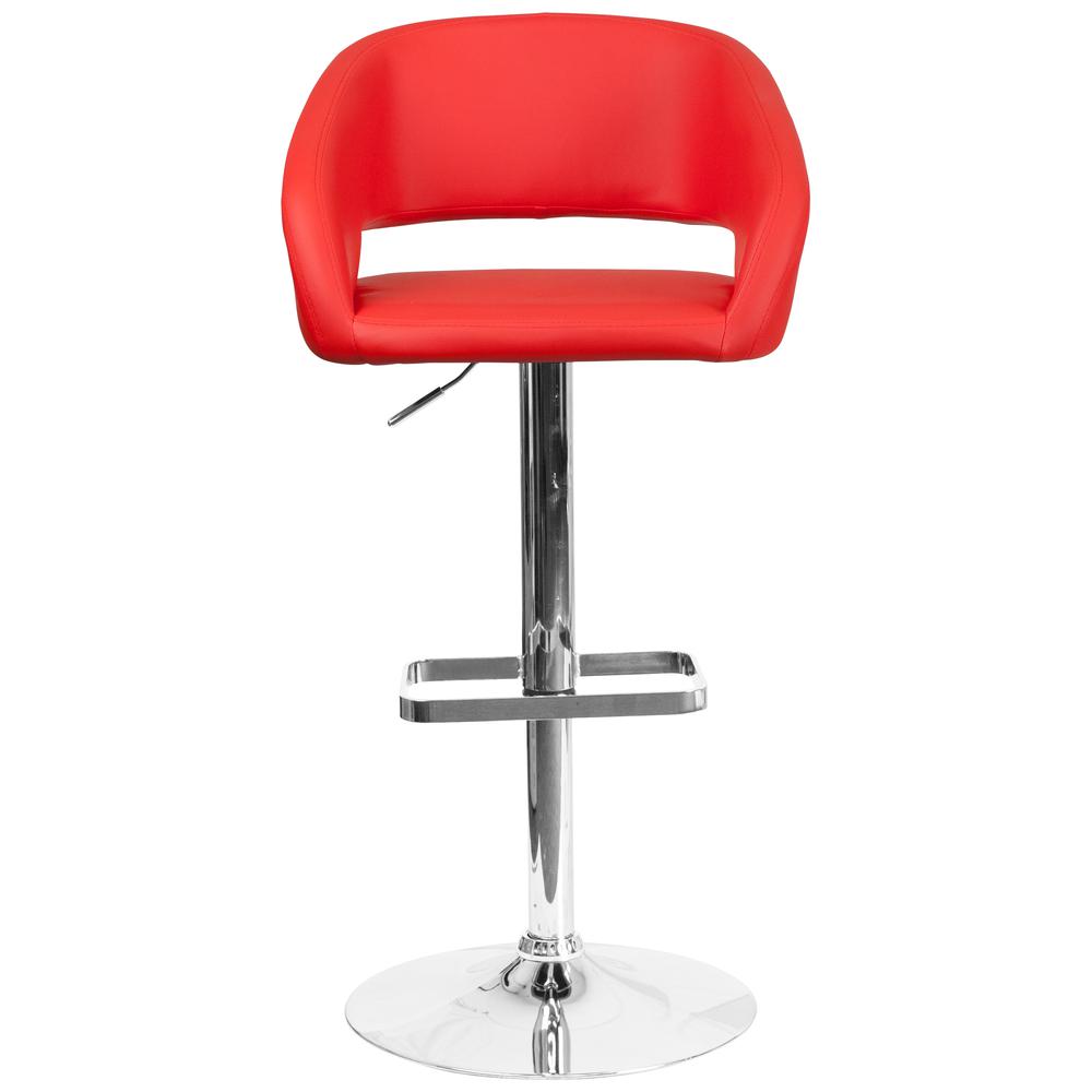 Contemporary Red Vinyl Adjustable Height Barstool with Rounded Mid-Back and Chrome Base. Picture 5