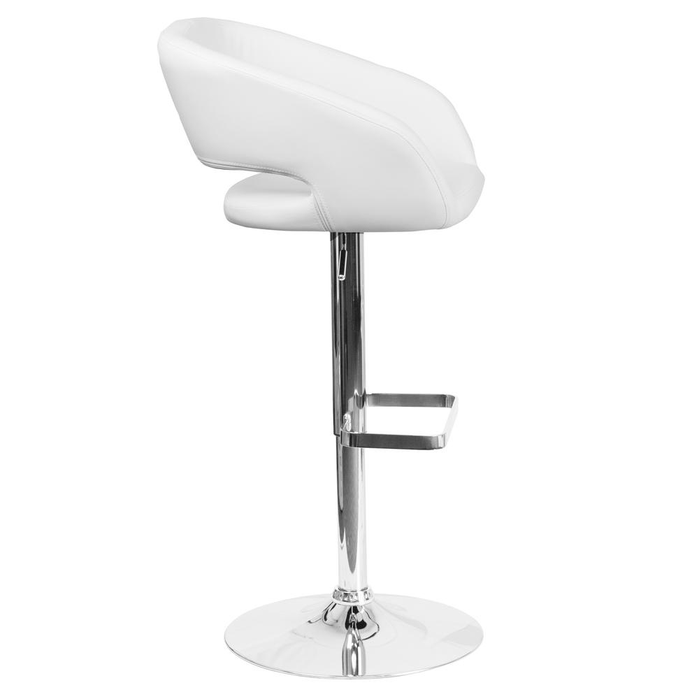 Contemporary White Vinyl Adjustable Height Barstool with Rounded Mid-Back and Chrome Base. Picture 3