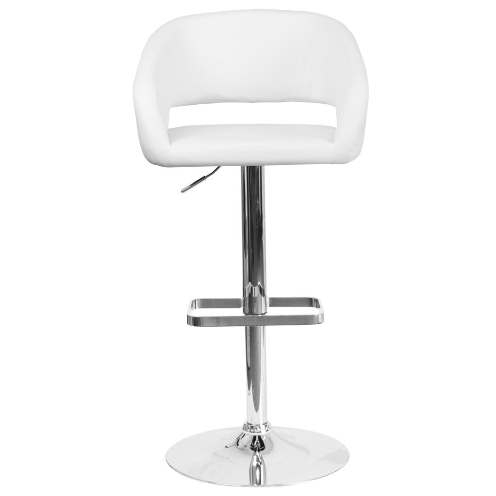 Contemporary White Vinyl Adjustable Height Barstool with Rounded Mid-Back and Chrome Base. Picture 5