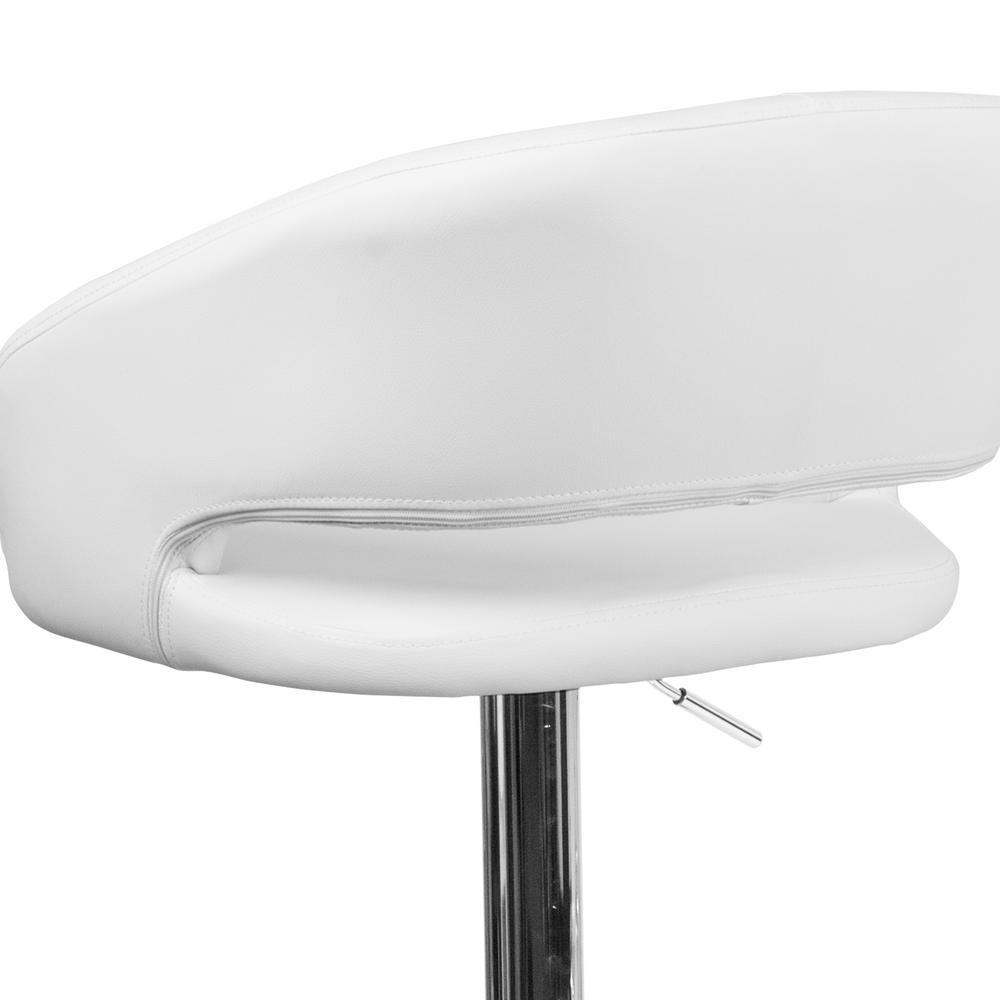 Contemporary White Vinyl Adjustable Height Barstool with Rounded Mid-Back and Chrome Base. Picture 8