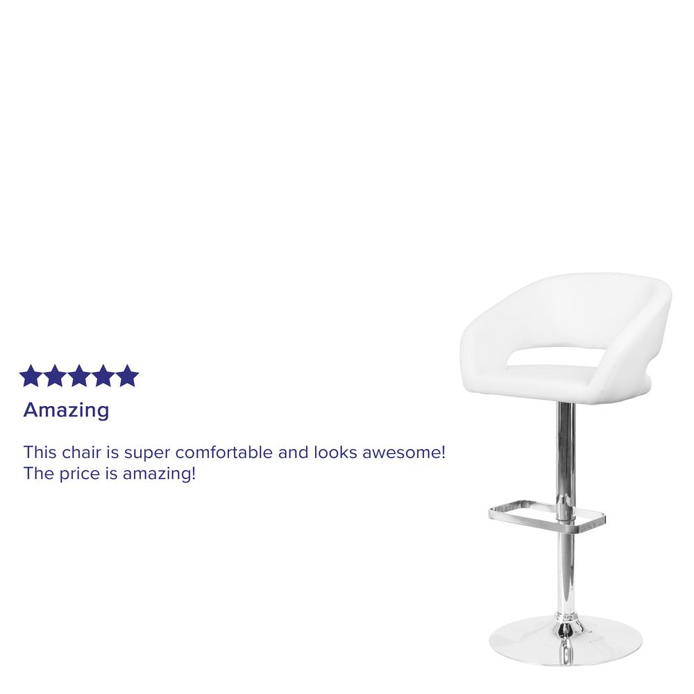 Contemporary White Vinyl Adjustable Height Barstool with Rounded Mid-Back and Chrome Base. Picture 10