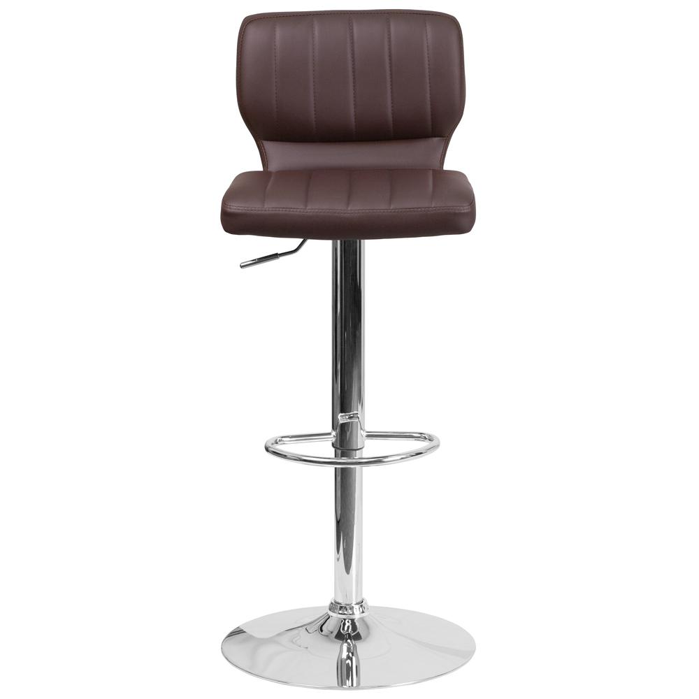 Contemporary Brown Vinyl Adjustable Height Barstool with Vertical Stitch Back and Chrome Base. Picture 5