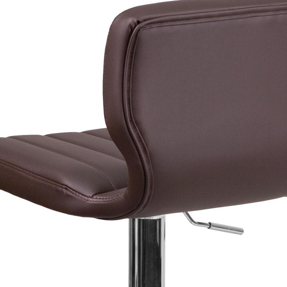 Contemporary Brown Vinyl Adjustable Height Barstool with Vertical Stitch Back and Chrome Base. Picture 7