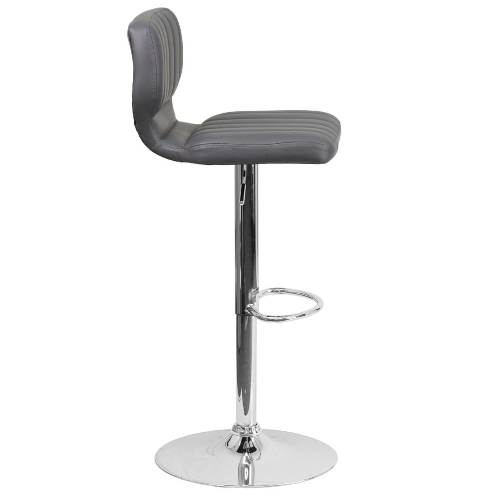 Contemporary Gray Vinyl Adjustable Height Barstool with Vertical Stitch Back and Chrome Base. Picture 3