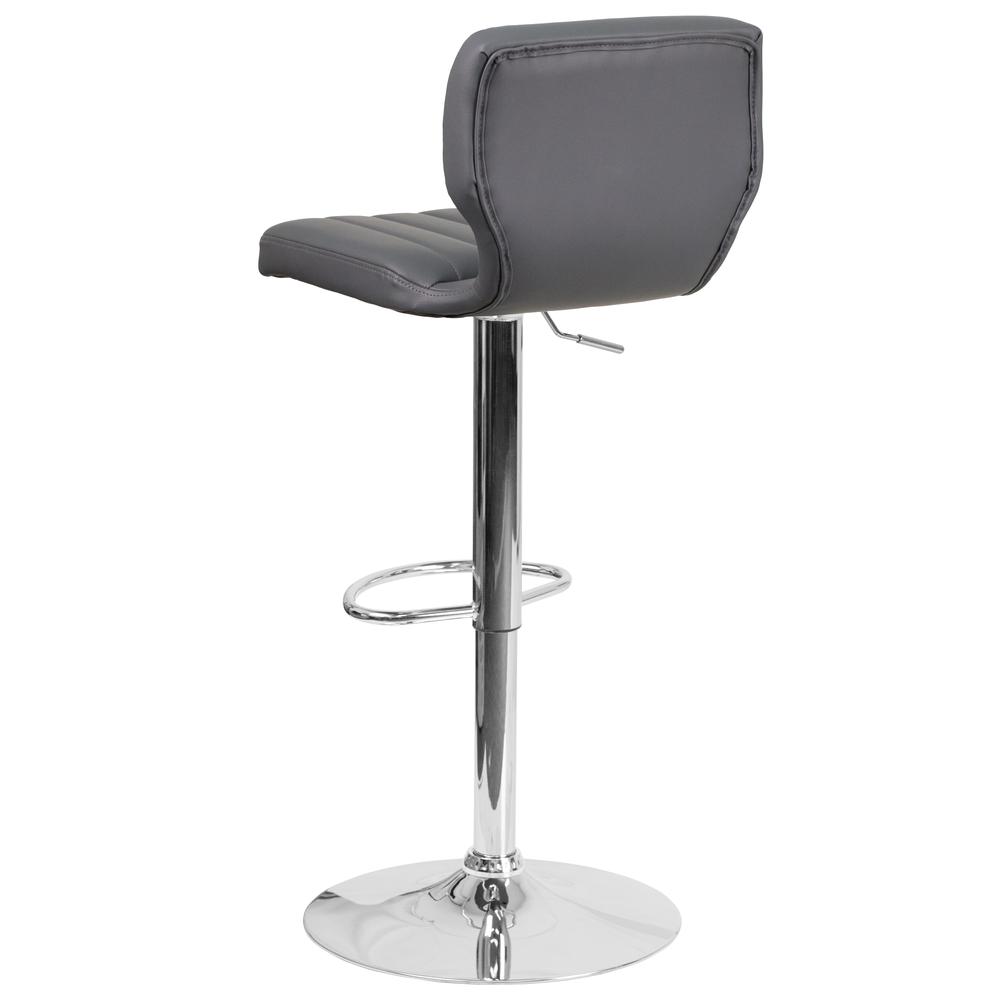 Contemporary Gray Vinyl Adjustable Height Barstool with Vertical Stitch Back and Chrome Base. Picture 4