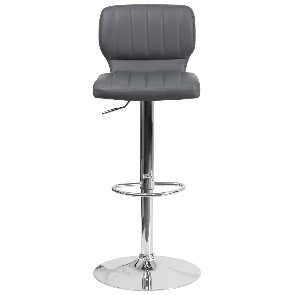 Contemporary Gray Vinyl Adjustable Height Barstool with Vertical Stitch Back and Chrome Base. Picture 5